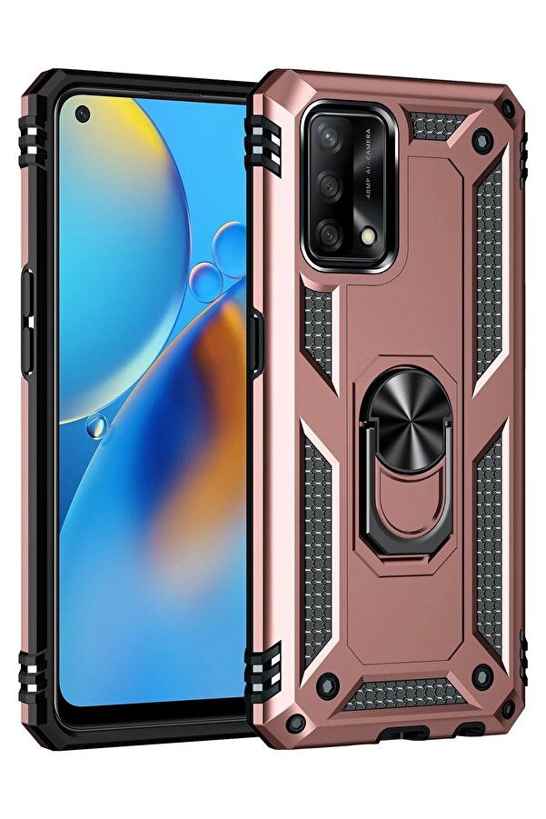 Oppo A74 4G Kılıf Sofya Yüzüklü Si̇li̇kon Kapak - Rose - Dropx7333-8043
