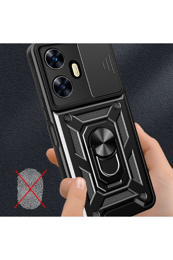 Realme C55 Kılıf Pars Lens Yüzüklü Si̇li̇kon - Si̇yah - Dropx1167-6554