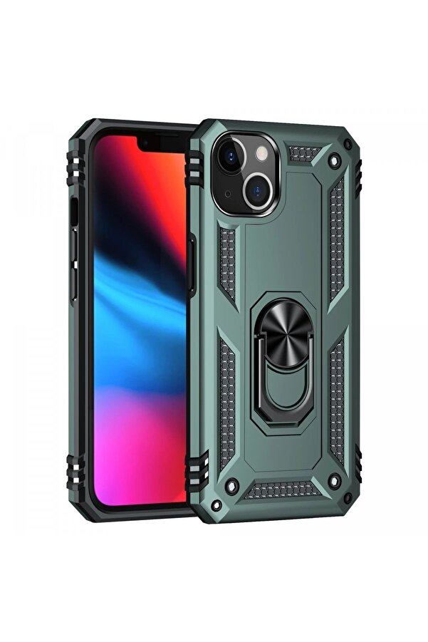 İphone 13 Kılıf Sofya Yüzüklü Si̇li̇kon Kapak - Yeşi̇l - Dropx2974-4477