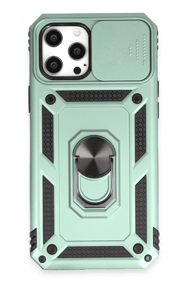 CepteToptan iPhone 12 Pro Max Kılıf Pars Lens Yüzüklü Silikon - Yeşil - DROPX3359-4137