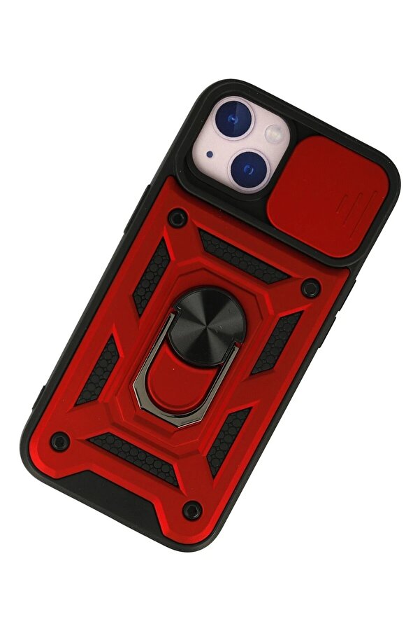 İphone 15 Kılıf Pars Lens Yüzüklü Si̇li̇kon - Kırmızı - Dropx7050-2838