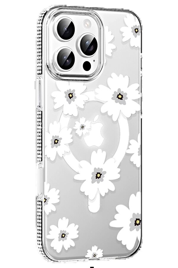 Apple İphone 16 Pro Floral Magsafe Kapak - Beyaz - Dropx3074-4887