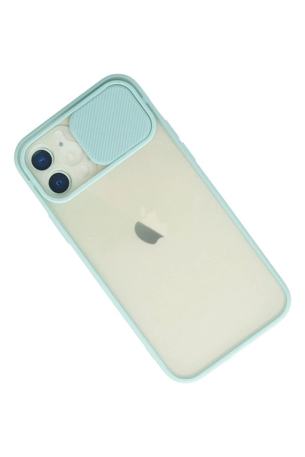 İphone 12 Kılıf Palm Buzlu Kamera Sürgülü Si̇li̇kon - Turkuaz - Dropx1007-1084