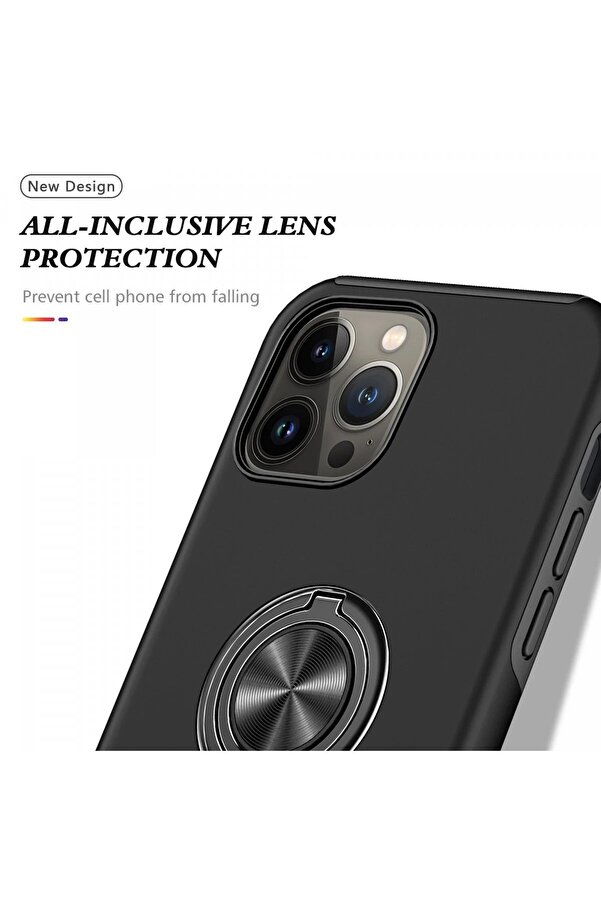 İphone 13 Pro Kılıf Eli̇t Yüzüklü Kapak - Si̇yah - Dropx7600-9337