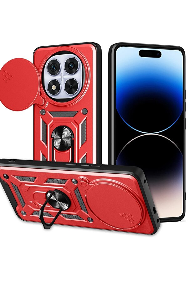 Xi̇aomi̇ Redmi̇ Note 14 Pro Plus Kılıf Pars Lens Yüzüklü Si̇li̇kon - Kırmızı - Dropx7532-3243