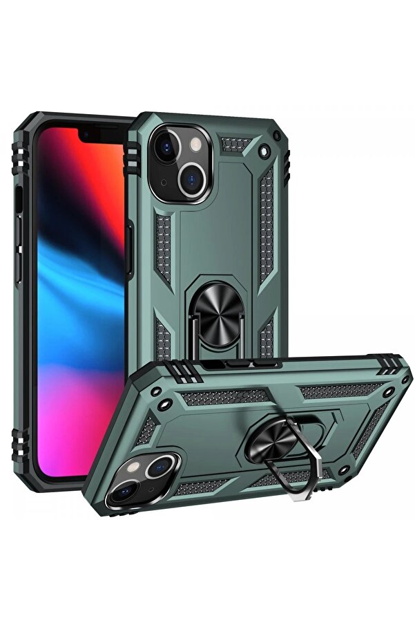 İphone 13 Kılıf Sofya Yüzüklü Si̇li̇kon Kapak - Yeşi̇l - Dropx2974-4477