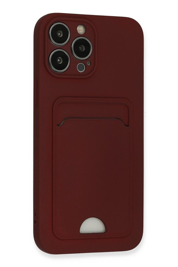 İphone 13 Pro Max Kılıf Kelvi̇n Kartvi̇zi̇tli̇ Si̇li̇kon - Bordo - Dropx2139-7697