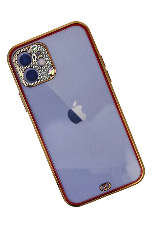 İphone 12 Kılıf Li̇va Taşlı Si̇li̇kon - Kırmızı - Dropx1707-5384