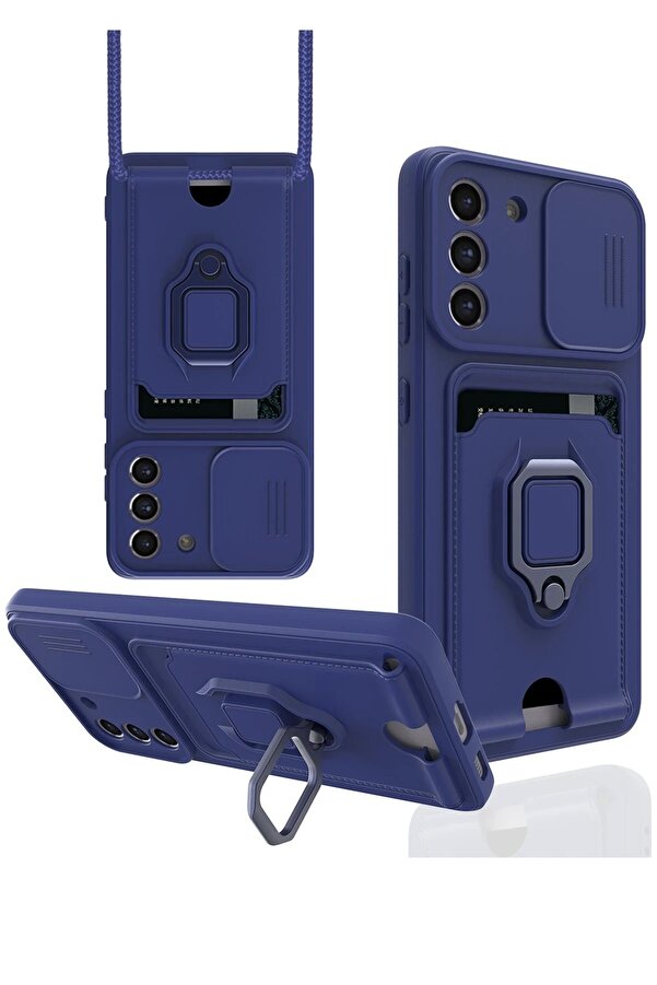 Samsung Galaxy S21 Fe Kılıf Zuma Kartvi̇zi̇tli̇ Yüzüklü Si̇li̇kon - Laci̇vert - Dropx8422-7547