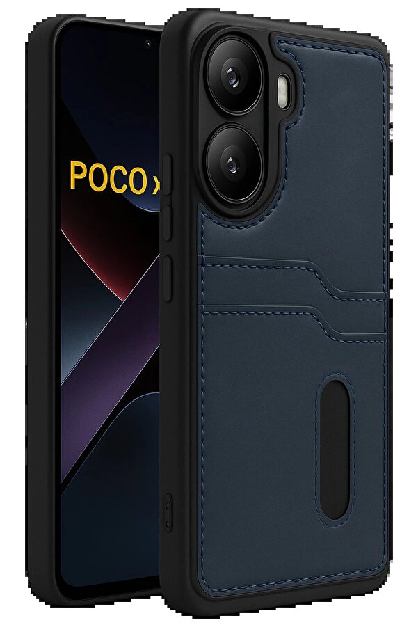 Xi̇aomi̇ Poco X7 Pro Kılıf Sara Kartvi̇zi̇tli̇ Deri̇ Kılıf - Laci̇vert - Dropx9115-7386