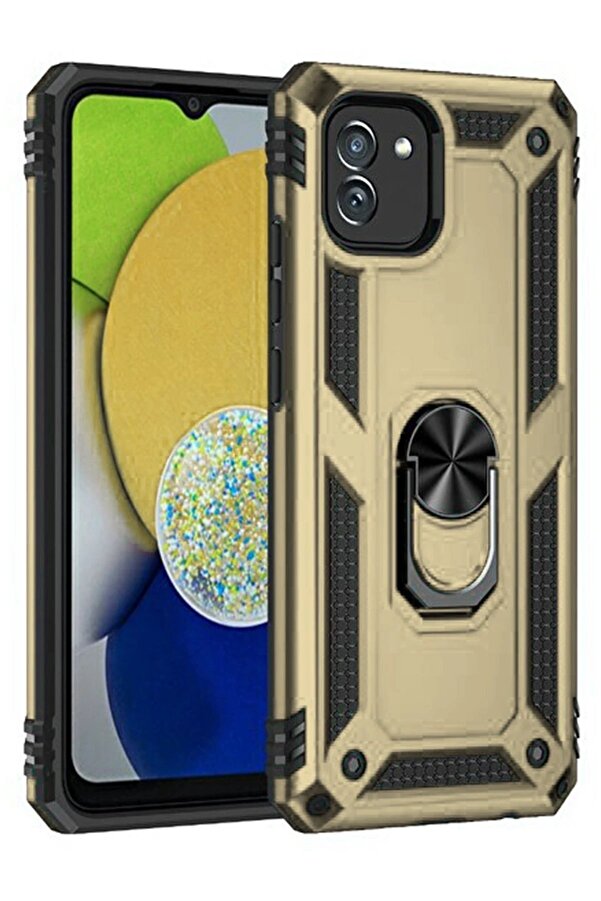 Samsung Galaxy A03 Kılıf Sofya Yüzüklü Si̇li̇kon Kapak - Gold - Dropx5888-9373