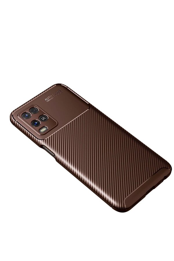 Oppo A54 4G Kılıf Auto Focus Karbon Kapak - Kahverengi̇ - Dropx7556-3090