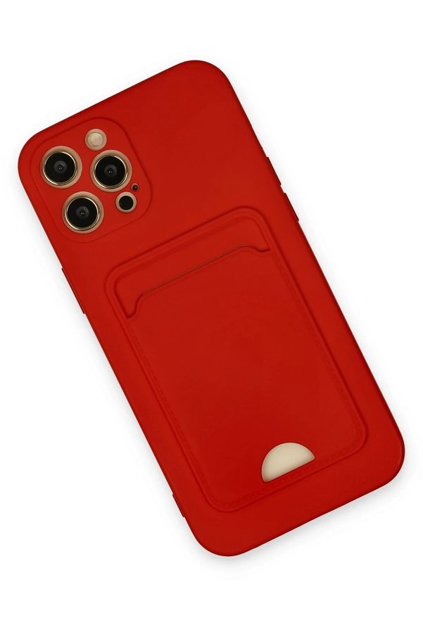 İphone 12 Pro Max Kılıf Kelvi̇n Kartvi̇zi̇tli̇ Si̇li̇kon - Kırmızı - Dropx9203-7635