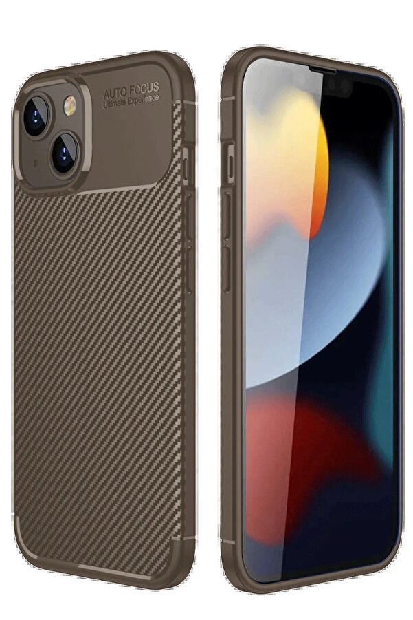 İphone 14 Kılıf Auto Focus Karbon Kapak - Kahverengi̇ - Dropx9143-7487