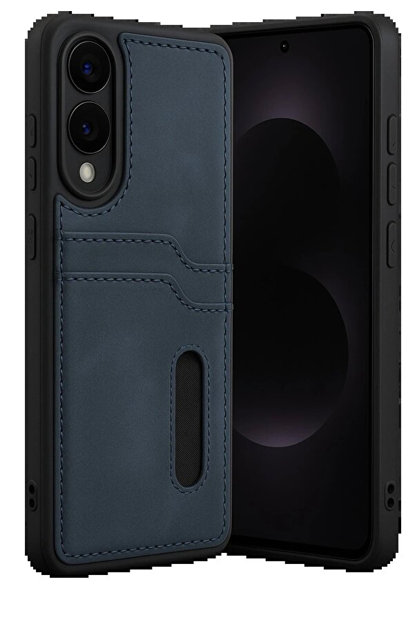 Samsung Galaxy S25 Edge Sara Kartvi̇zi̇tli̇ Deri̇ Kılıf - Laci̇vert - Dropx4559-7309