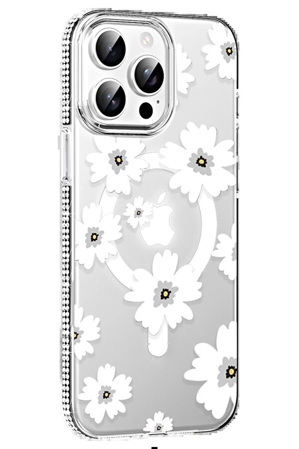 Apple İphone 14 Pro Max Floral Magsafe Kapak - Beyaz - Dropx7438-8145