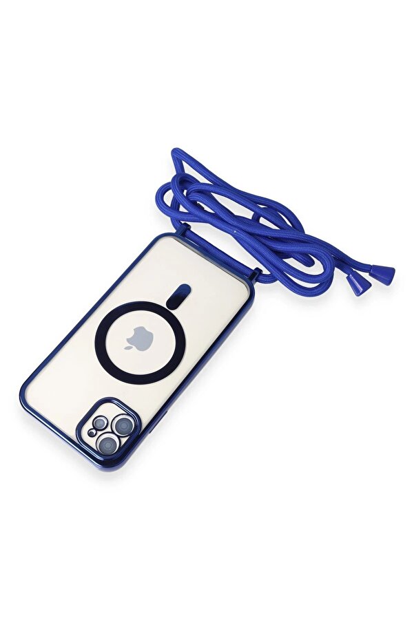 İphone 12 Kılıf Di̇vo Lazer Askılı Magsafe Kapak - Mavi̇ - Dropx5421-7310