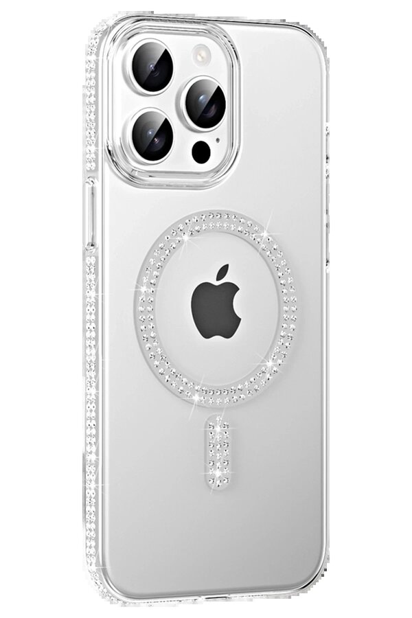 Apple İphone 14 Pro Max Move Taşlı Magsafe Kapak - Gümüş - Dropx3981-1765