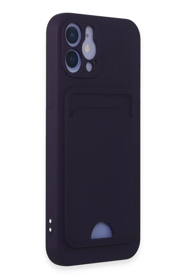 İphone 12 Kılıf Kelvi̇n Kartvi̇zi̇tli̇ Si̇li̇kon - Deri̇n Mor - Dropx8993-2081