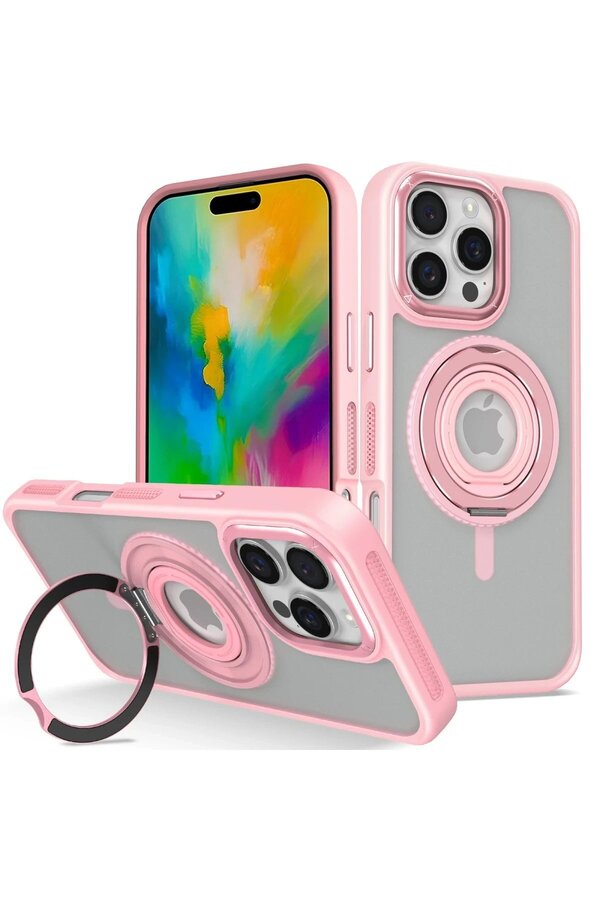 İphone 16 Pro Banza Magsafe Standlı Kapak - Pembe - Dropx2979-9178