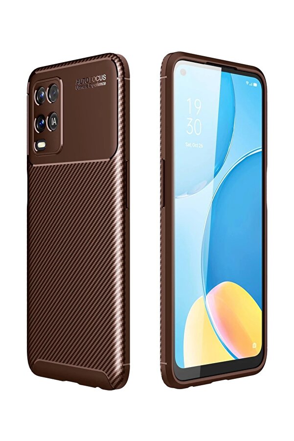 Oppo A54 4G Kılıf Auto Focus Karbon Kapak - Kahverengi̇ - Dropx7556-3090