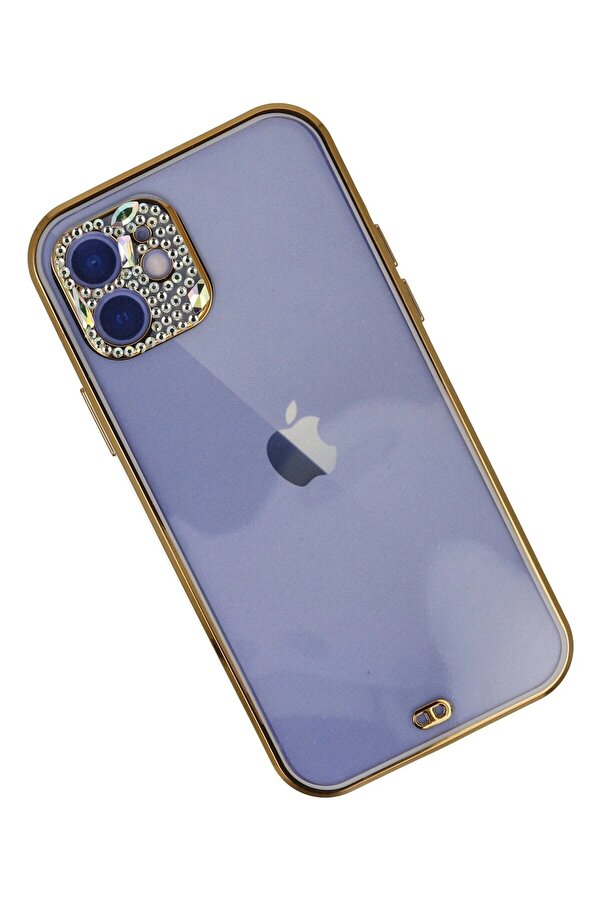 İphone 12 Kılıf Li̇va Taşlı Si̇li̇kon - Mor - Dropx8108-8604