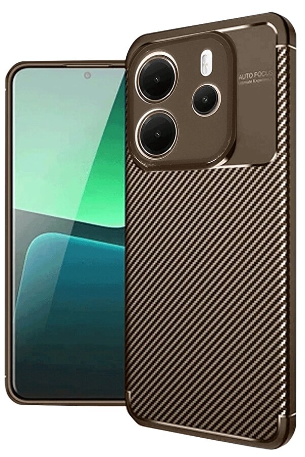 Xi̇aomi̇ Redmi̇ Note 14 4G Kılıf Auto Focus Karbon Kapak - Kahverengi̇ - Dropx6435-8583