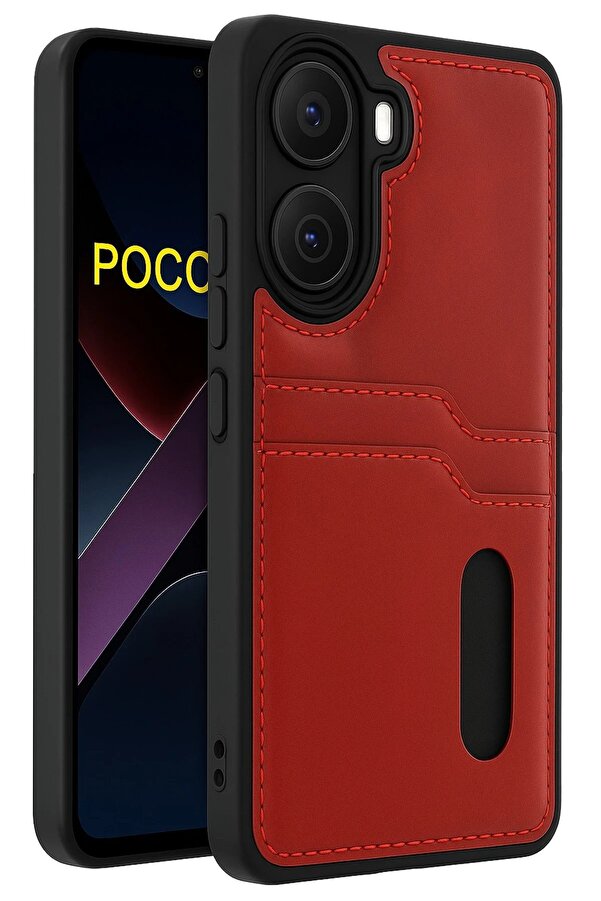 Xi̇aomi̇ Poco X7 Pro Kılıf Sara Kartvi̇zi̇tli̇ Deri̇ Kılıf - Kırmızı - Dropx2597-1458