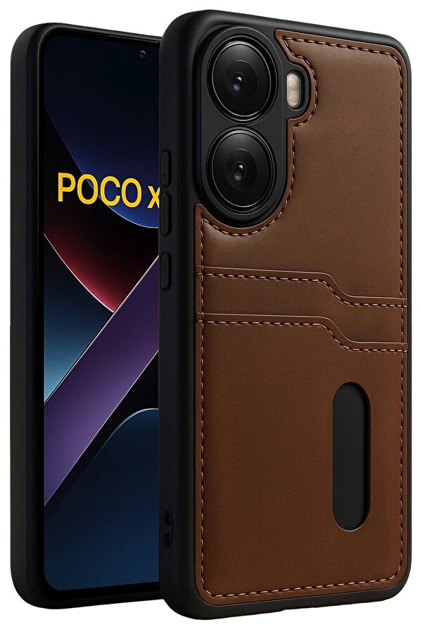 Xi̇aomi̇ Poco X7 Pro Kılıf Sara Kartvi̇zi̇tli̇ Deri̇ Kılıf - Taba - Dropx5526-4337