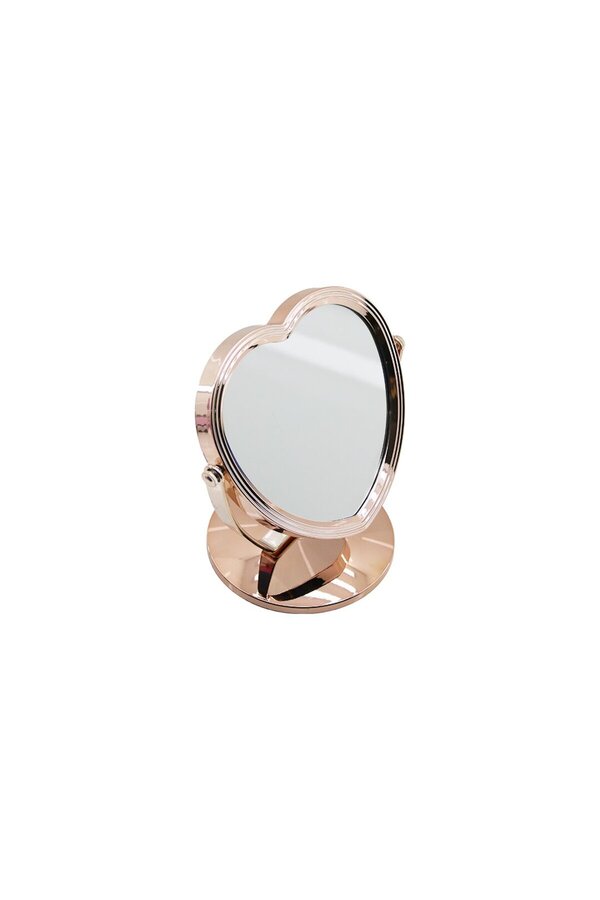 Go İthalat Kalp Model 7 İnç= Çap17.5Cm Makyaj Aynası Çi̇ft Taraflı Bronz - Gümüş Pls.çerçeve