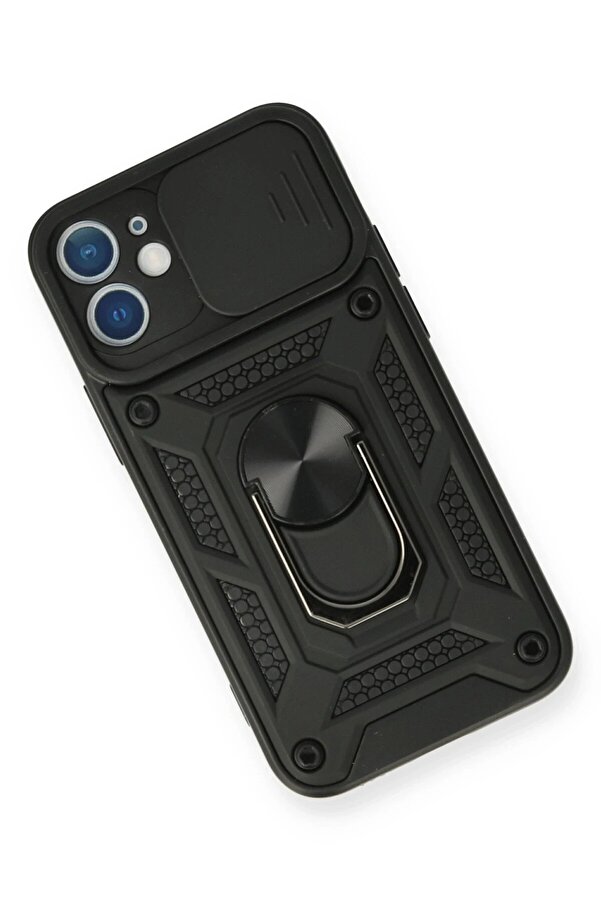 İphone 12 Mi̇ni̇ Kılıf Pars Lens Yüzüklü Si̇li̇kon - Si̇yah - Dropx5579-6675
