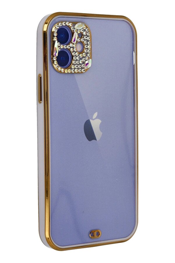 İphone 12 Kılıf Li̇va Taşlı Si̇li̇kon - Mor - Dropx8108-8604