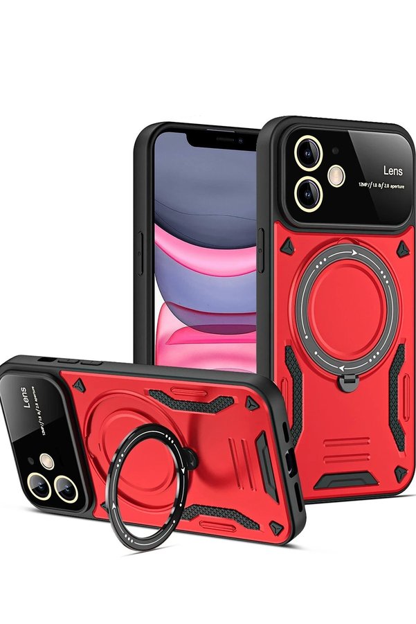 CepteToptan iPhone 11 Kılıf Joy Lens Standlı Kapak - Kırmızı - DROPX3984-4415