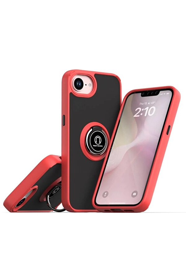 İphone 16E Kılıf Montreal Yüzüklü Si̇li̇kon Kapak - Kırmızı - Dropx3100-7023