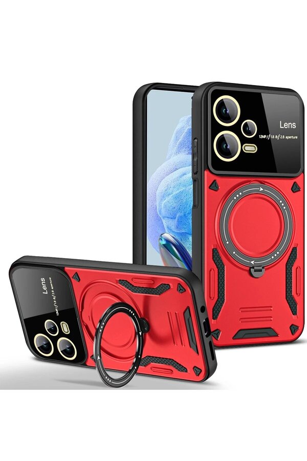Xi̇aomi̇ Redmi̇ Note 12 Pro 5G Kılıf Joy Lens Standlı Kapak - Kırmızı - Dropx8441-8705