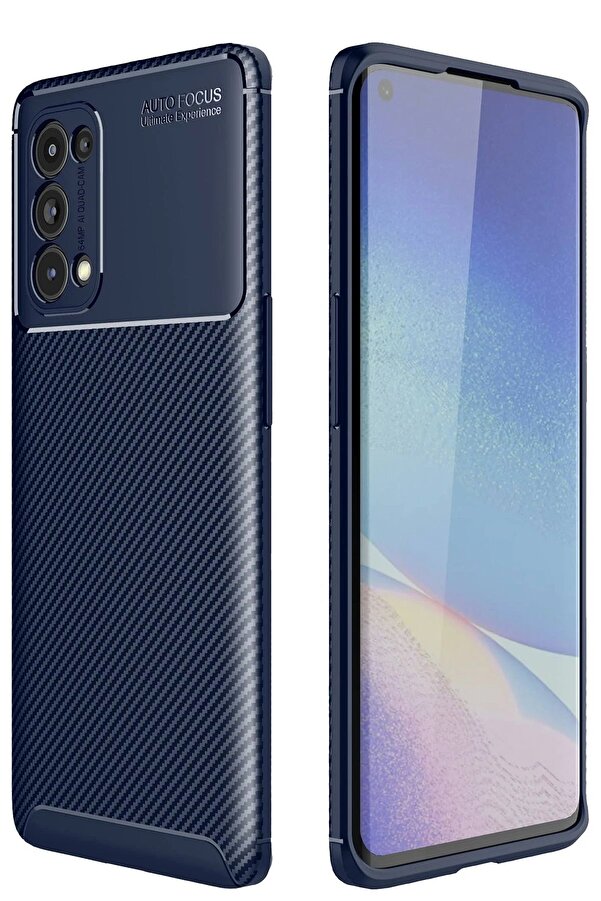 Oppo Reno 5 Pro Kılıf Auto Focus Karbon Kapak - Laci̇vert - Dropx1080-5765