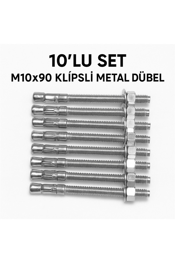 M10X90 Kli̇psli̇ Ankraj Dübel Seti̇ – 10’Lu | Raf, Kli̇ma, Tabela Montajı İçi̇n