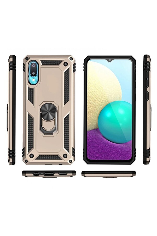 Samsung Galaxy A02 Kılıf Sofya Yüzüklü Si̇li̇kon Kapak - Gold - Dropx1641-7957