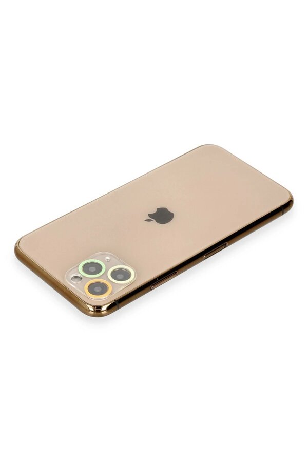 İphone 11 Pro Max Uyumlu Renkli̇ Kamera Lens Koruma Cam - Sarı-Turuncu - Dropx5380-7752