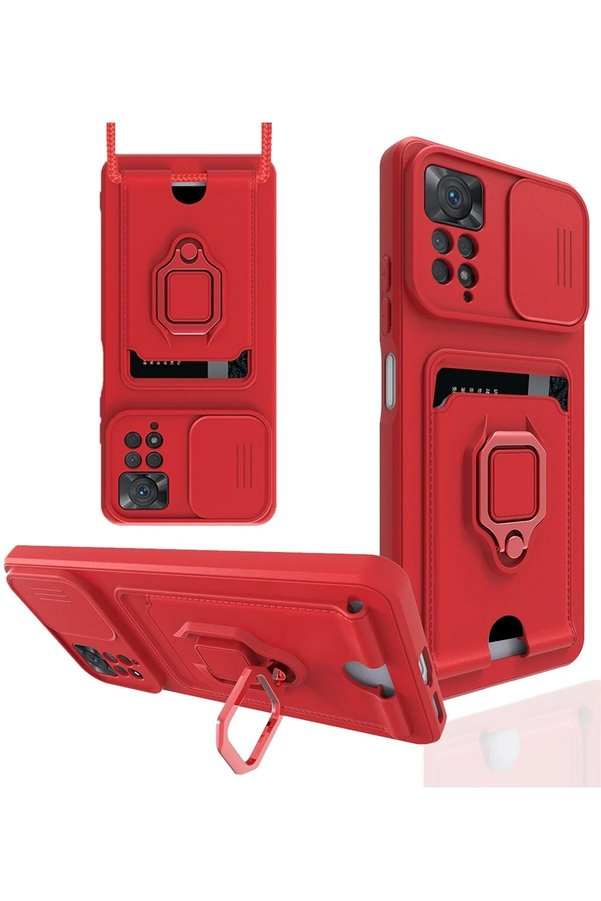 CepteToptan Xiaomi Redmi Note 12 Pro 4G Kılıf Zuma Kartvizitli Yüzüklü Silikon - Kırm? - DROPX4926-5507