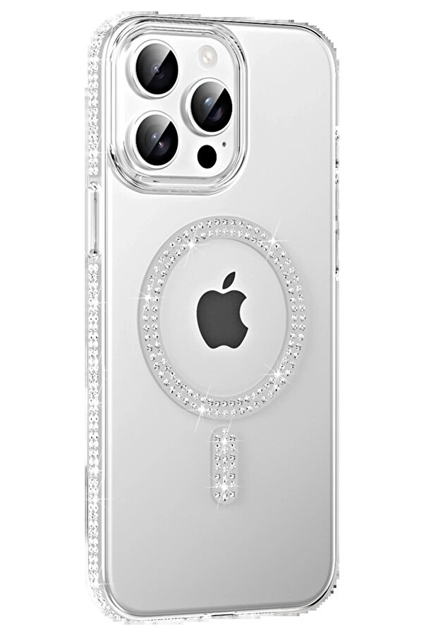 Apple İphone 15 Pro Move Taşlı Magsafe Kapak - Natural Grey - Dropx9856-9492