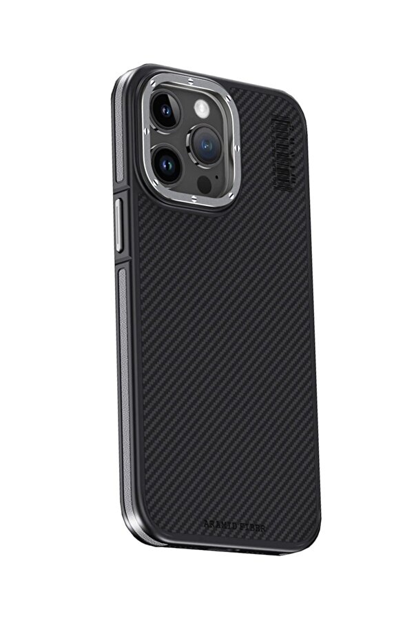 İphone 15 Pro Max Kılıf Arami̇d 600D Kevlar Karbon Fi̇ber Magsafe Kapak - Gri̇ - Dropx6884-5923