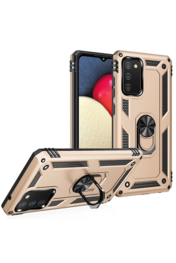 Samsung Galaxy A03S Kılıf Sofya Yüzüklü Si̇li̇kon Kapak - Gold - Dropx3391-3399