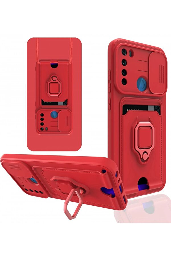 Xi̇aomi̇ Redmi̇ Note 8 Kılıf Zuma Kartvi̇zi̇tli̇ Yüzüklü Si̇li̇kon - Kırmızı - Dropx7246-8304