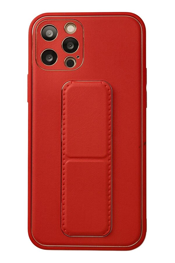 İphone 12 Pro Kılıf Coco Deri̇ Standlı Kapak - Kırmızı - Dropx8772-2851