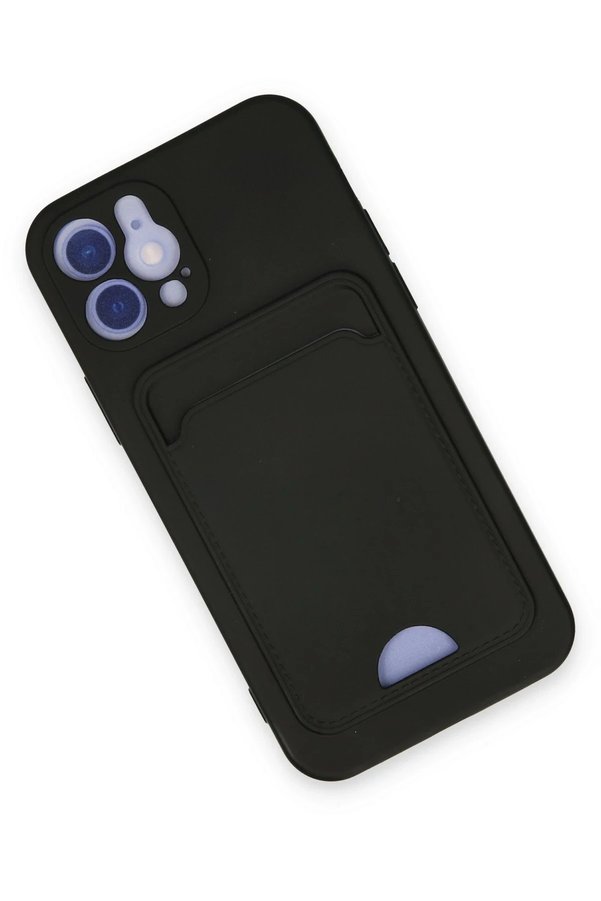 İphone 12 Kılıf Kelvi̇n Kartvi̇zi̇tli̇ Si̇li̇kon - Si̇yah - Dropx9133-3895