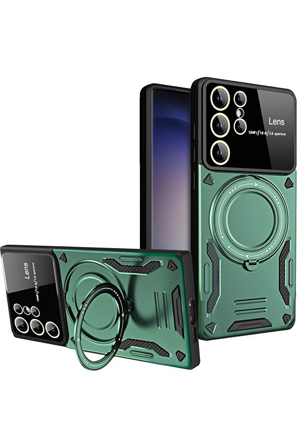 Samsung Galaxy S25 Ultra Kılıf Joy Lens Standlı Kapak - Koyu Yeşi̇l - Dropx2951-6297