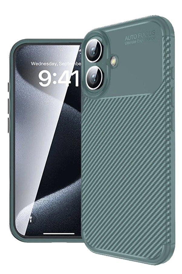 İphone 16 Kılıf Auto Focus Karbon Kapak - Koyu Yeşi̇l - Dropx7883-7043