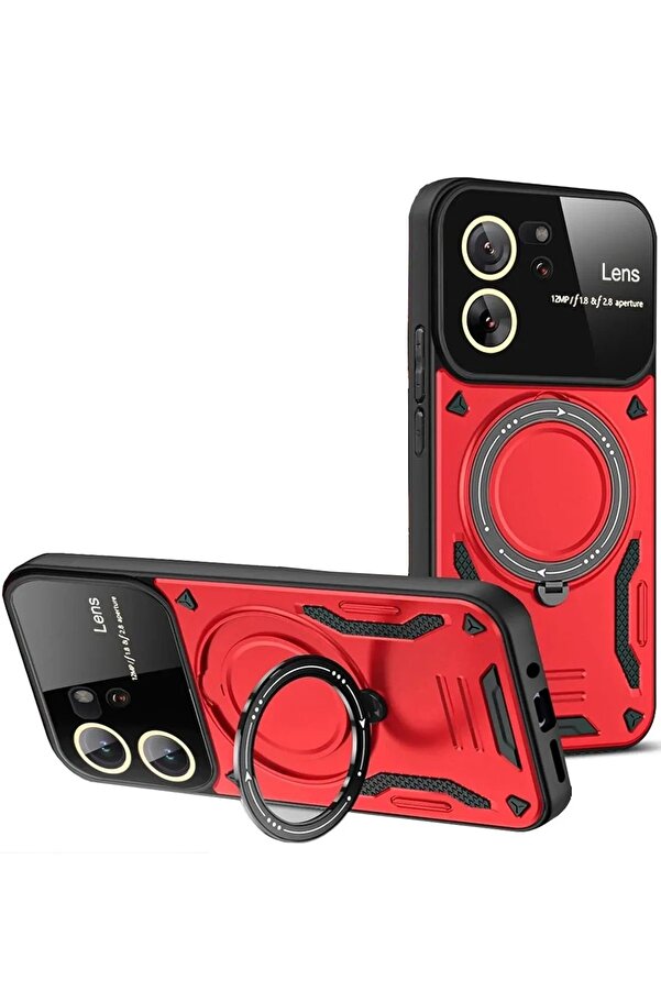 Xi̇aomi̇ Mi̇ 13T Pro Kılıf Joy Lens Standlı Kapak - Kırmızı - Dropx9243-8998