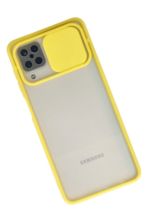 Samsung Galaxy A12 Kılıf Palm Buzlu Kamera Sürgülü Si̇li̇kon - Sarı - Dropx6198-6966